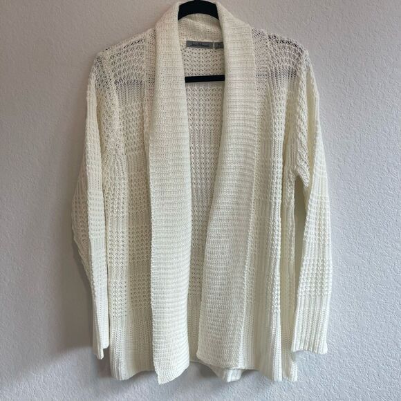 Jason Maxwell Womens Cardigan Open Front XL White Minimalist Classic Grandmacore - Picture 1 of 9
